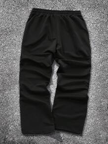 Manfinity EMRG Men's Letter Print Drawstring Waist Wide Leg Young Street Casual Sweatpants - Black - View 2