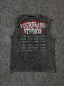 Manfinity EMRG Men's Letter & Figure Print Round Neck Casual Tank Top - Black - View 1