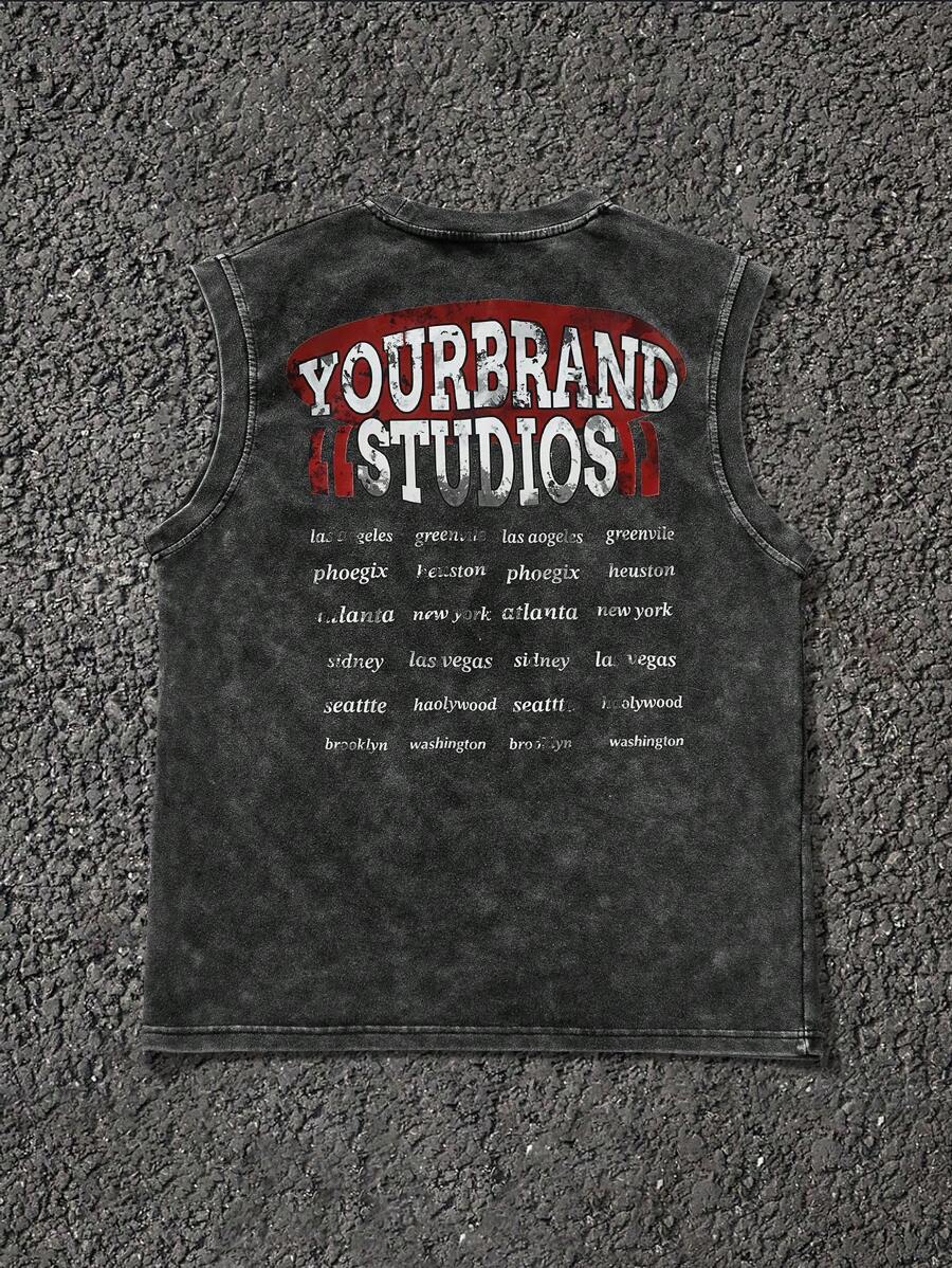 Manfinity EMRG Men's Letter & Figure Print Round Neck Casual Tank Top - Black - View 1