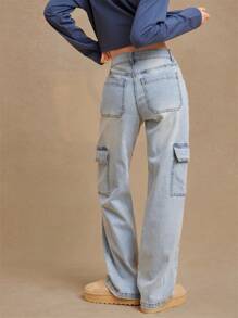 WESTFADE 弹力宽松直筒工装牛仔裤 - 淺色水洗藍 - 查看 2