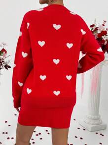 Chiquease Tuta da donna in colore borgogna con collo tondo, casual, con motivo a cuore, per l'autunno/inverno - Rosso e Bianco - Visualizzare 2