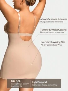 SHEIN Shape Plus Size Shaping Plunge Deep-V Shapewear Slip Body Shaper Butt Lifter With Adjustable Straps-Tummy Waist Thigh Control