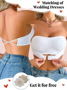 3pcs/Set Women White Strapless Slip, Summer Anti-Flashing, Anti-Slip And Anti-Falling Down Intimates - White - View 1