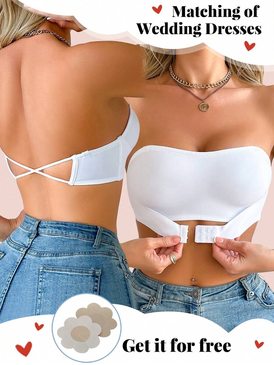 3pcs/Set Women White Strapless Slip, Summer Anti-Flashing, Anti-Slip And Anti-Falling Down Intimates - White - View 1