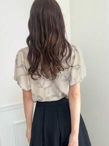 FRIFUL Women's Bowknot Ditsy Floral Blouse With Puff Sleeves, Tie Neckline, Elegant Design For Summer