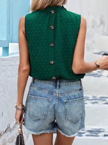 SHEIN LUNE 女士纯色后背单排扣无袖休闲衬衫 - 綠色 - 查看 1