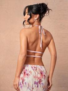 L'Amorae 夏季女士，女士，粉色和白色花卉印花褶皱露背上衣，女式上衣，露背，女式背心，短款女式上衣，夏季上衣，粉色上衣，白色上衣。适合约会之夜、音乐会、演出、派对、俱乐部、晚会、音乐节、度假 - 彩色 - 查看 2