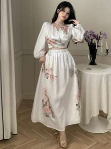 DAZY Women Floral Print Maxi Dress 2pcs Set, Spring/Summer - Multicolor - View 6