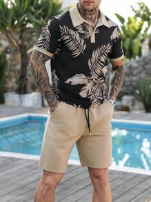 Manfinity RSRT Men's Front Button Short Sleeve Printed Casual Top And Pants Set - Multicolor - View 4