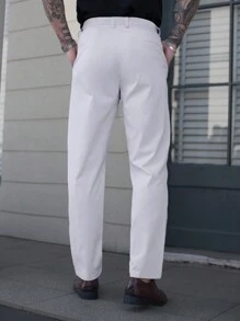 Manfinity Bizformal Calça Casual Masculina de Cor Sólida, Moda Minimalista para Uso Diário