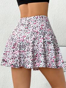 CourtClass Minifalda y falda pantalón casual deportiva con estampado de leopardo para mujer - Rosa - Ver 2