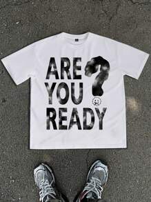 Chillumni 男士休闲圆领短袖 T 恤，带标语和问号印花 - 白色 - 查看 2