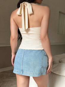 SHEIN Unity Sweet Design Women's Sleeveless Backless Lace-Up Tank Tops, Sexy Summer Crop Tops - Apricot - View 2