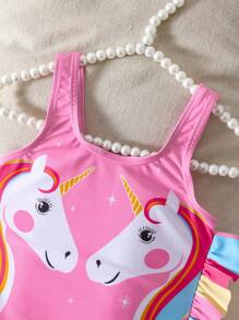 年轻女孩宽肩带印花休闲连体泳衣定制印花