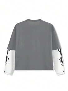 Manfinity EMRG Men's Letter & Figure Print Long Sleeve Casual T-Shirt, 2 In 1 Design - Multicolor - View 2