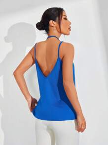 Easithlete 女式纯色日常健身瑜伽运动吊带背心 - 藍色 - 查看 1