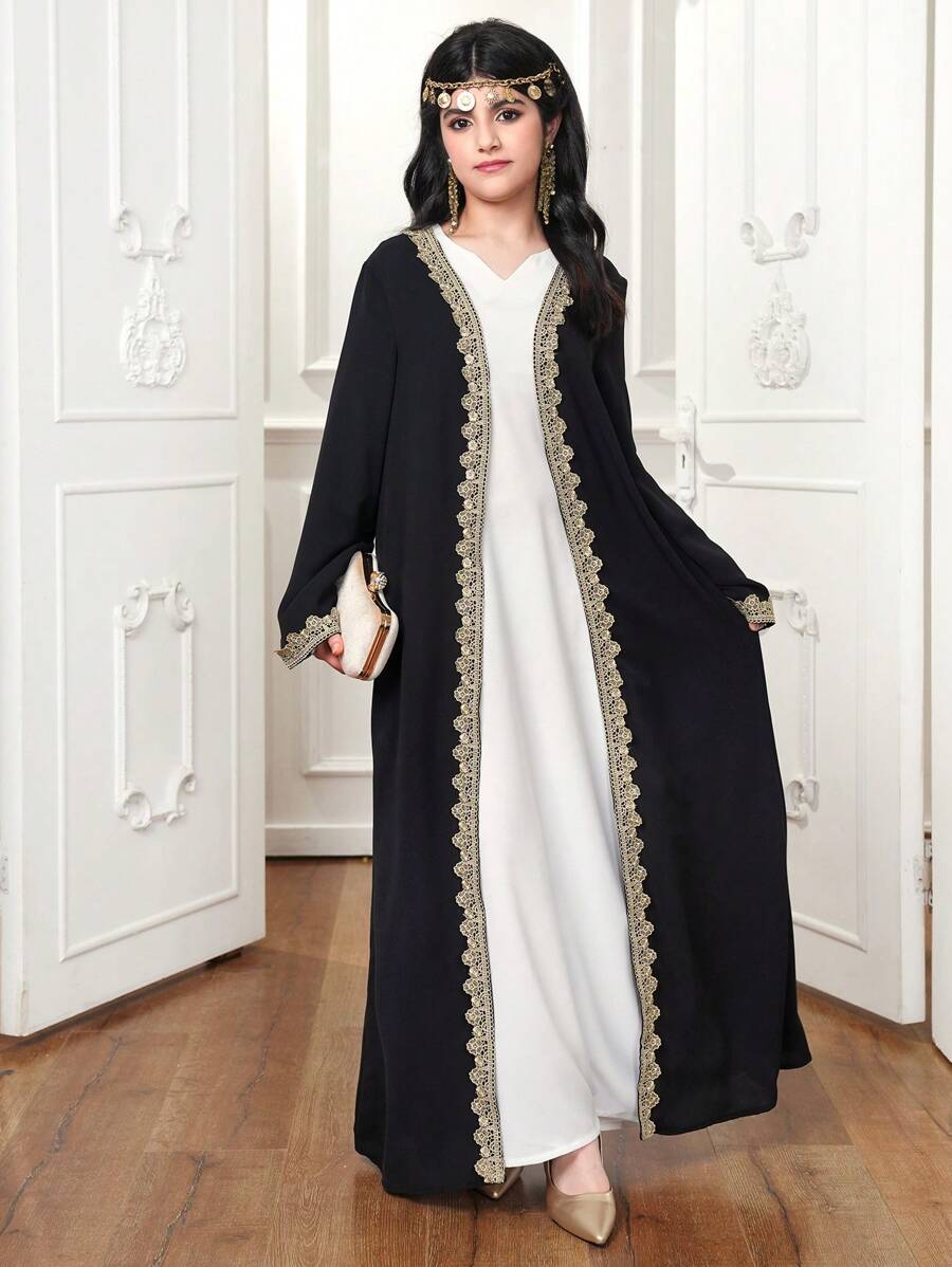 少女装饰花卉贴片前开长袖长袖衬衫