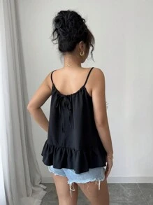 Chiquease 优雅度假花卉 3D 装饰女士吊带背心 - 黑色 - 查看 2