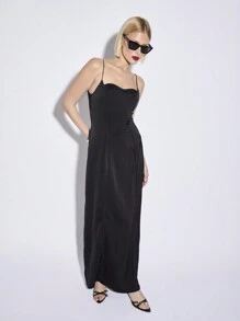 AiiRZ Elegante vestido de noche de satén largo con escote corazón, diseño de panel ajustado, para boda, invitado formal, ocasión especial, fiesta