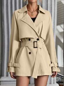 EMERY ROSE Raglan Sleeve Double Breasted Belted Trench Coat Fall Winter Cloth For Women