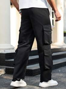 Manfinity Homme Plus Size Men's Solid Color Front Tie Pocket Casual Pants