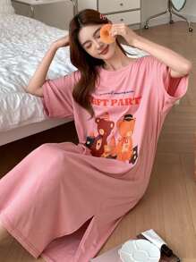 DAZY Camisón de mujer de manga corta con estampado de dibujos animados y corte holgado