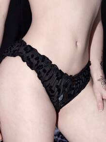 ROMWE Goth Set da 3 pezzo Perizoma in jacquard floccato con stampa leopardo e zebra stile gotico scuro