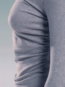 MUSERA 斜领褶皱侧边露脐上衣，休闲夏秋季款