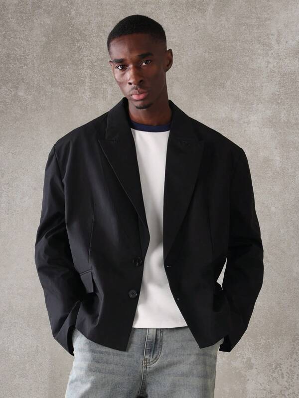 SUMWON Blazer Cropped de Náilon, Jaqueta de Terno Moderno Leve com Dois Botões, Roupas Profissionais de Escritório Casual de Negócios, Design Minimalista