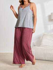 Lazeform Conjunto de pijama de talla grande con chaleco y pantalones de punto informal en bloques de color