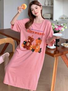 DAZY Camisón de mujer de manga corta con estampado de dibujos animados y corte holgado