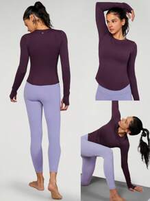 GLOWMODE FeatherFit™ Waist Slimming Curved Long Sleeve Top Low Impact Yoga Daily Gym - Cherry Cola - View 9