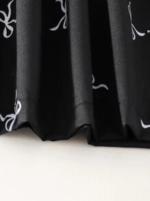 Young Girls Spring Dress With Bow, Floral Print And Color Block Collar & Puff Sleeves Details, Elegant Styles For Summer Young Girl Formal Wear - Black - View 5