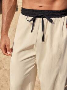 Manfinity Homme Pantalones rectos casuales para hombres con cintura de cordón y contraste de color