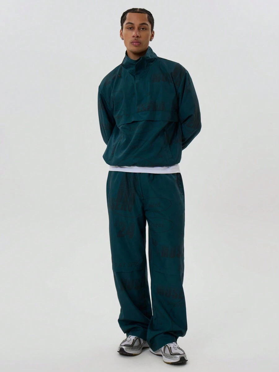 Musero Graphic Drawstring Parachute Pants - Dark Green - View 1