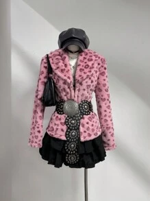 Elamini Women's New Autumn/Winter Leopard Print Turndown Collar Open Cardigan Rabbit Hair Jacket, Retro Style Fall Cloth For Women - Multicolor - View 4