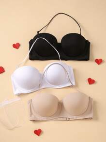 3-Piece Set Women's Open Back Wedding Bra With Underwire, Push-Up Backless Bra, Strapless Adhesive Bra - Multicolor - View 3