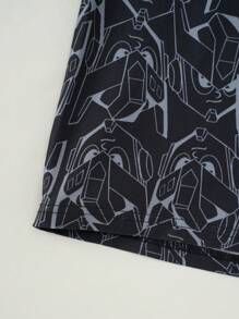 2pcs Teenage Boys' Simple Black Fashion Graphic Print Short Sleeve T-Shirt And Shorts Pajama Set - Black - View 4