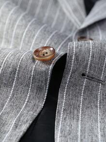 Manfinity Mode Plus Size Front Button Long Sleeve Pocket Striped Minimalist Casual Blazer