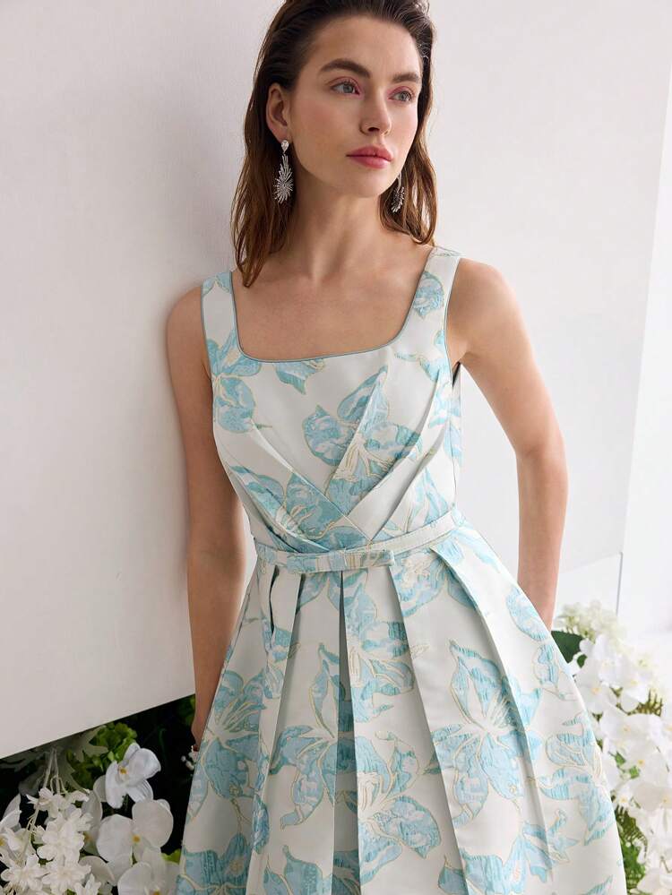 JACQUARD FOLD PLEATED DRESS