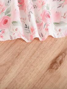 SHEIN Vintaside Kids 2 件套婴儿/女宝宝格子和花卉印花盖袖纽扣休闲连衣裙，甜美夏日度假装 - 粉色 - 查看 4