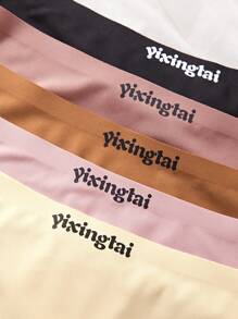 5pcs Women Solid Color Patchwork Letter Print Casual Briefs - Multicolor - View 4