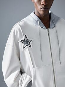 NEON BLANC 男士街头风字母星星图案长袖刺绣连帽卫衣，适合秋冬穿着 - 米色 - 查看 4