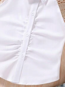 Sparklyn Tween Girls Solid Color Pleated Single-Breasted Sleeveless Shirt - White - View 3