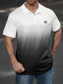 Manfinity Homme Plus Size Men's Front Button Short Sleeve Ombre Casual Polo Shirt, For Tennis - White - View 6