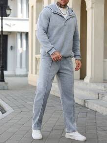 Manfinity Homme 男士长袖口袋简约连帽上衣和裤子套装