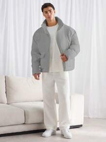 Manfinity VCAY Men's Long Sleeve Loose Fit Stand Collar Padded Coat, Casual For Daily Wear, Winter - Grey - View 4
