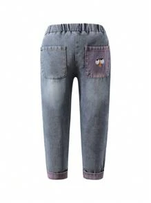 1 quần jeans denim giặt thêu họa tiết xanh tím thời trang thường ngày cho bé gái, đa năng để mặc hàng ngày, mùa hè - Màu xanh lam - Xem 1