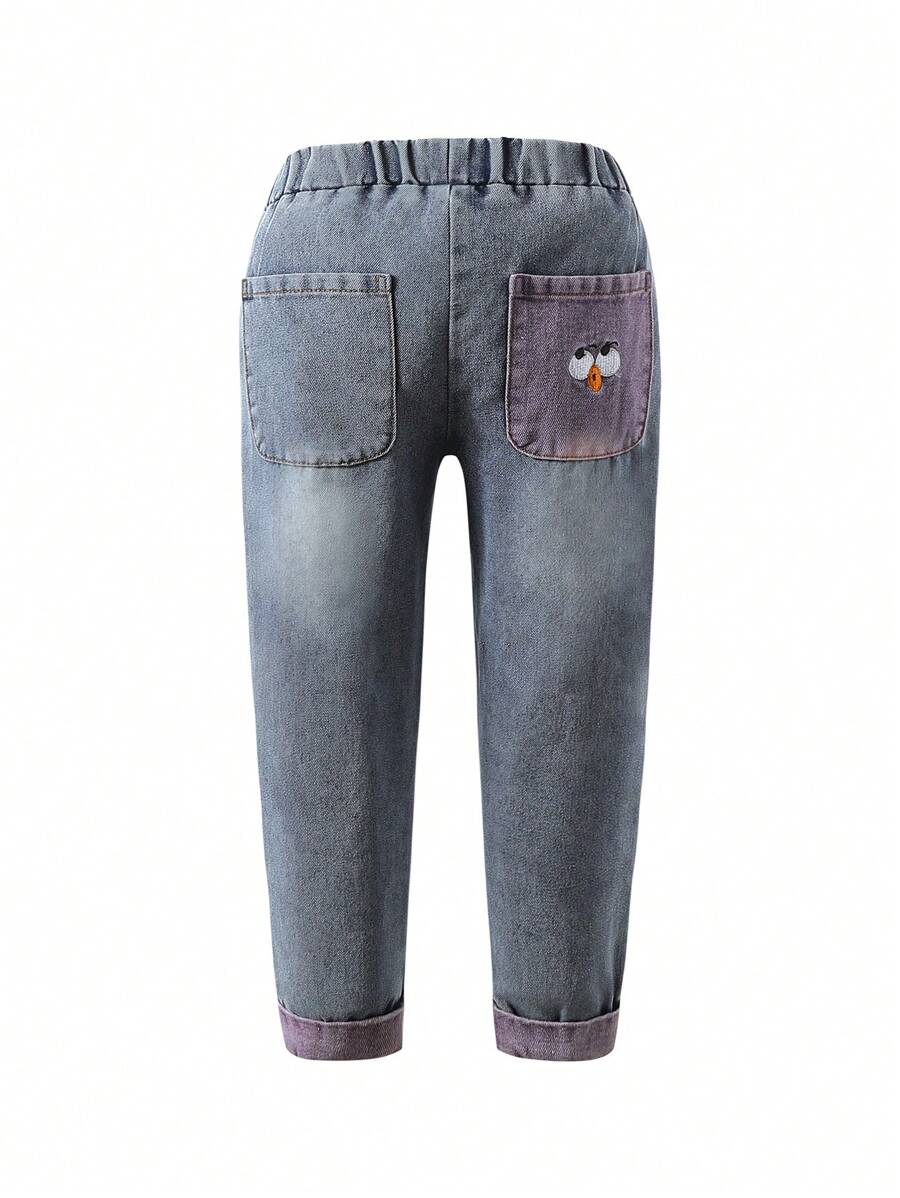 1 quần jeans denim giặt thêu họa tiết xanh tím thời trang thường ngày cho bé gái, đa năng để mặc hàng ngày, mùa hè - Màu xanh lam - Xem 1