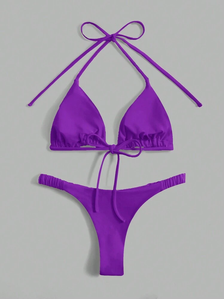 Swim Basics バックレスホルタートライアングルビキニ、夏のビーチ水着